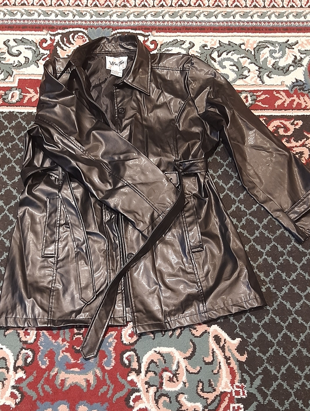 Wilson Black Faux Leather Trench Coat with Belt